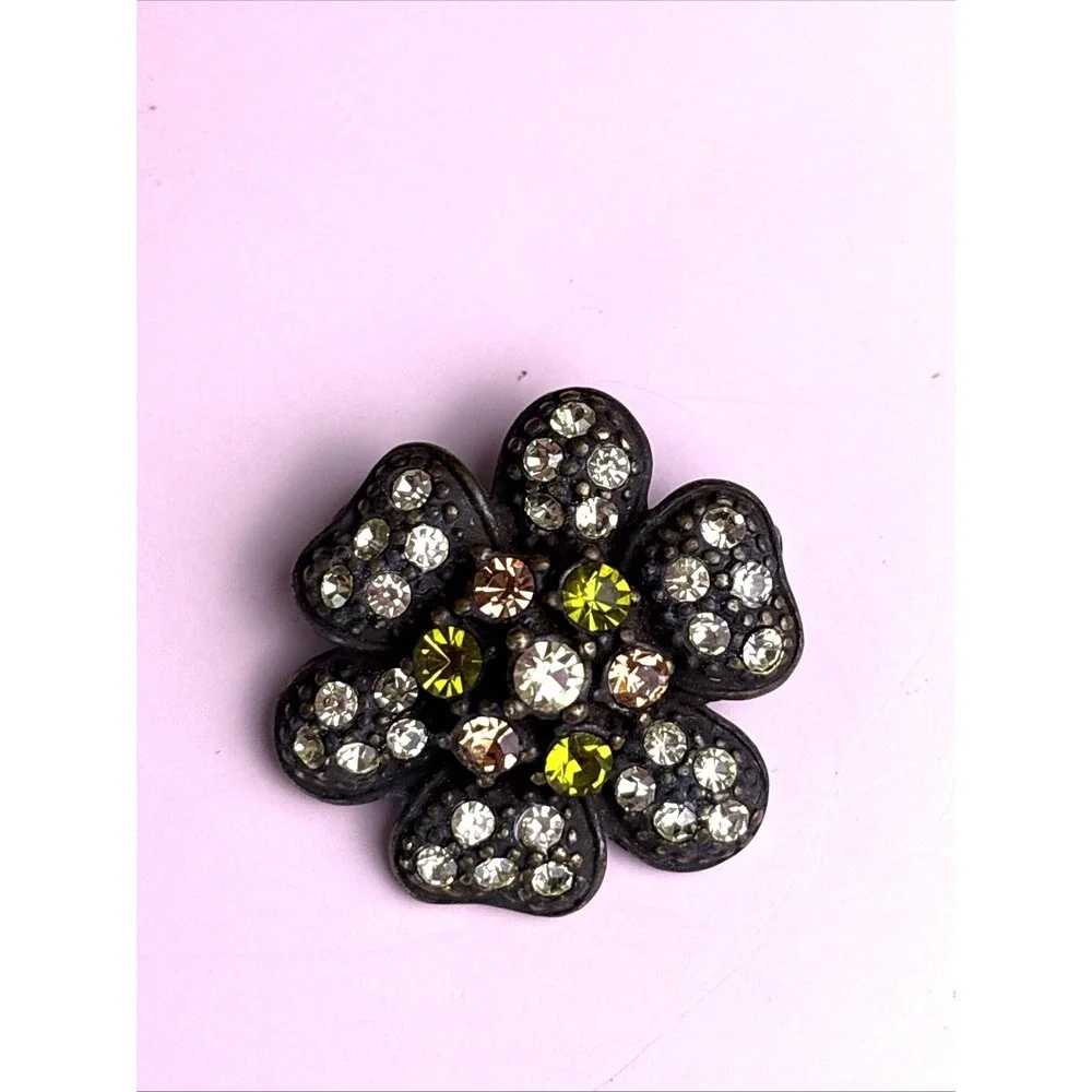 Vintage Rhinestone Brooch Pin Citrine Colors Bronze Casting Multi Stones